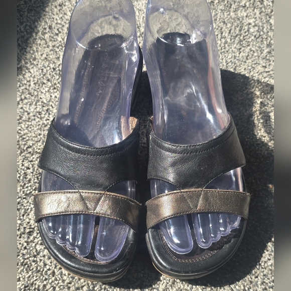 Cole Haan Black Brown Leather Wedge Slide Sandals Size 6 - Picture 2 of 9